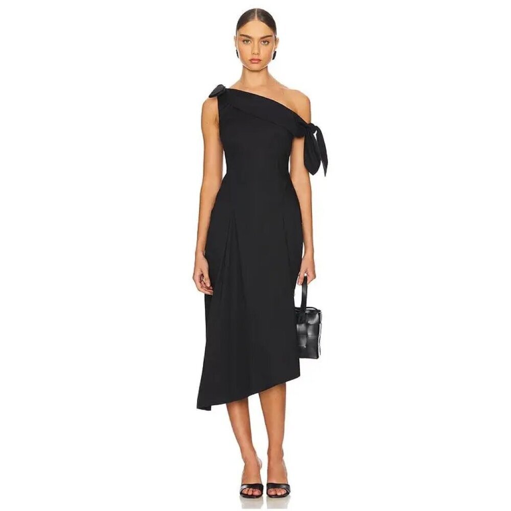 LPA Eloise One Shoulder Midi Dress in Black